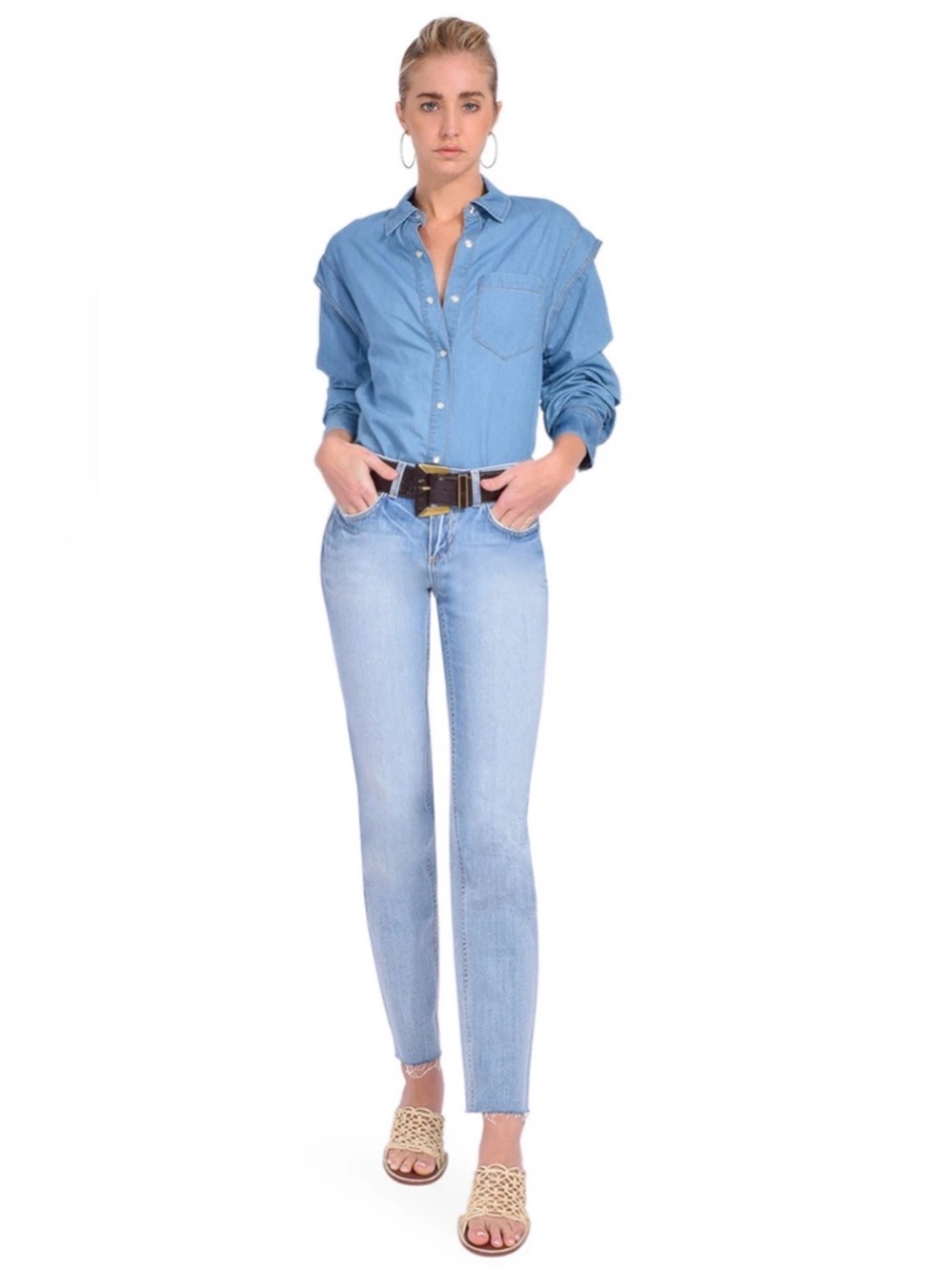 L'AGENCE Milana Light Wash Cropped Fray Hem Women's Jeans in Clementine Wash